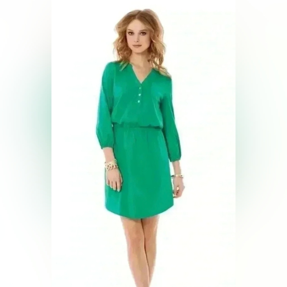 Lilly Pulitzer Green V Neck 3/4 Sleeve Beckett Shirt Dress Size XL